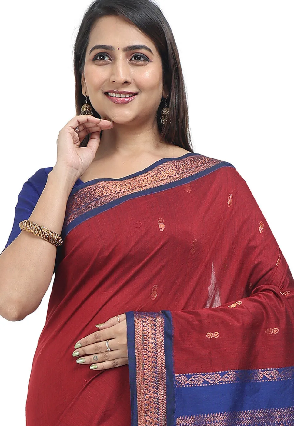 Woven Cotton Saree in Red