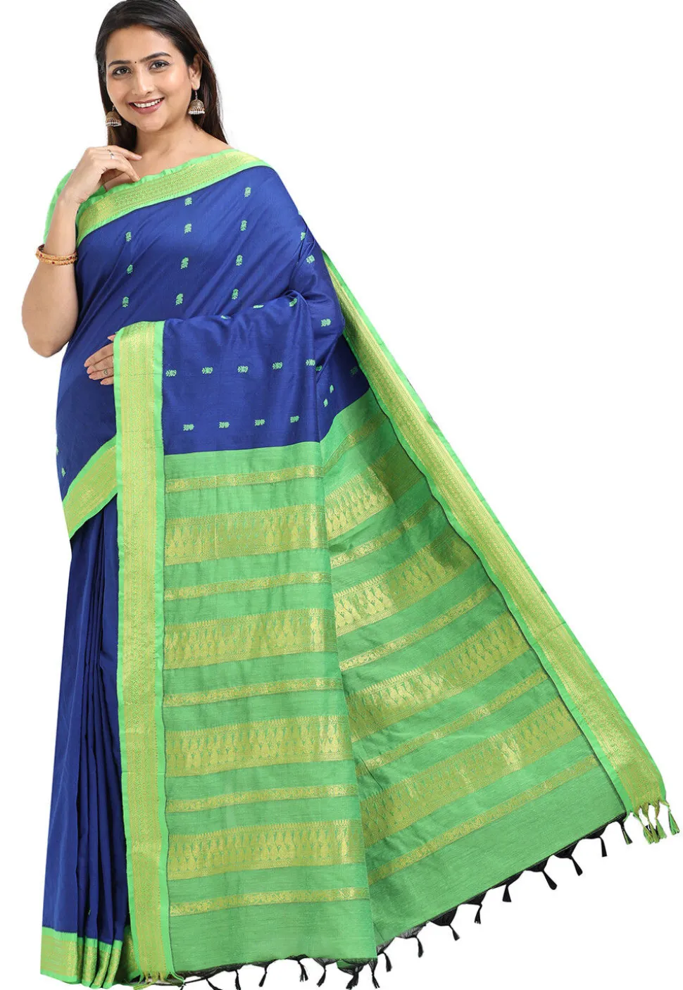 Woven Cotton Saree in Royal Blue