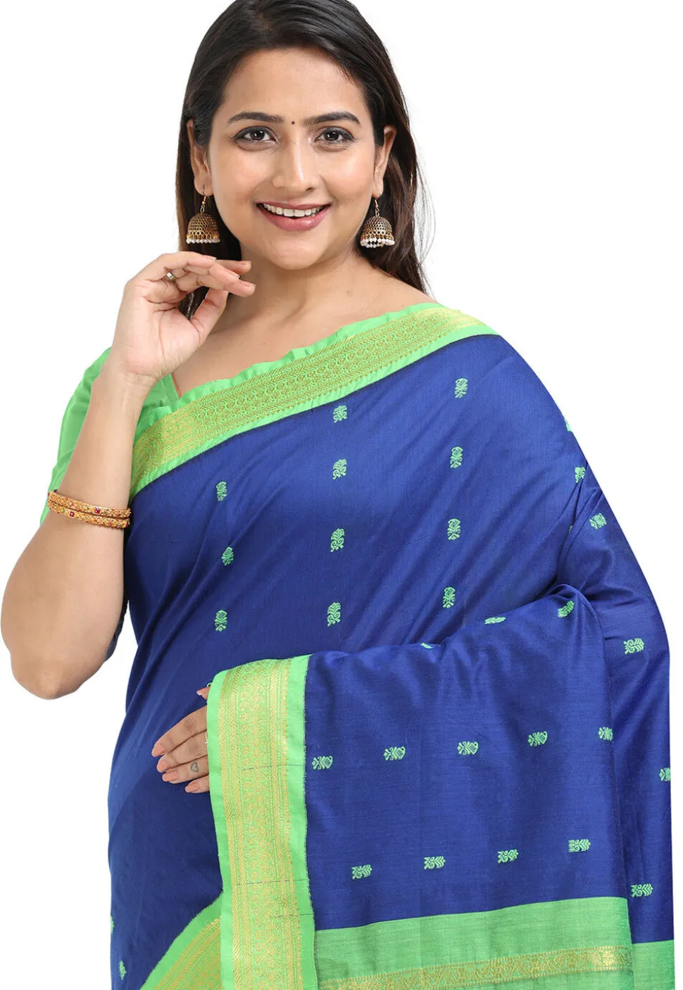 Woven Cotton Saree in Royal Blue
