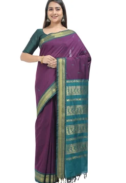 Woven Cotton Saree in Violet