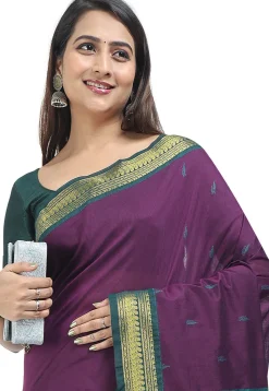 Woven Cotton Saree in Violet