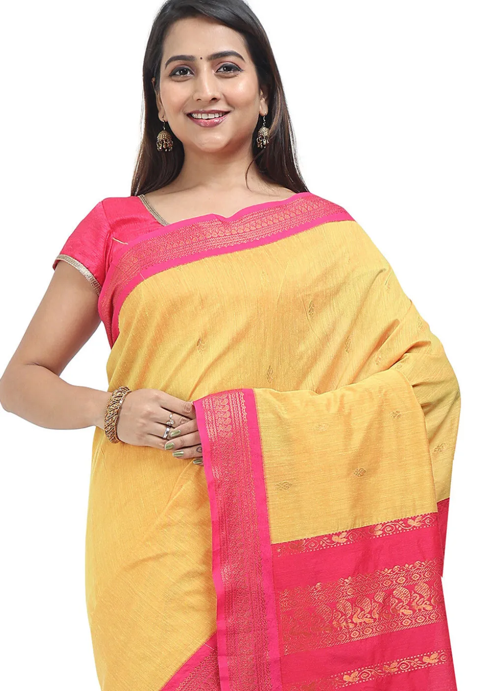 Woven Cotton Saree in Yellow