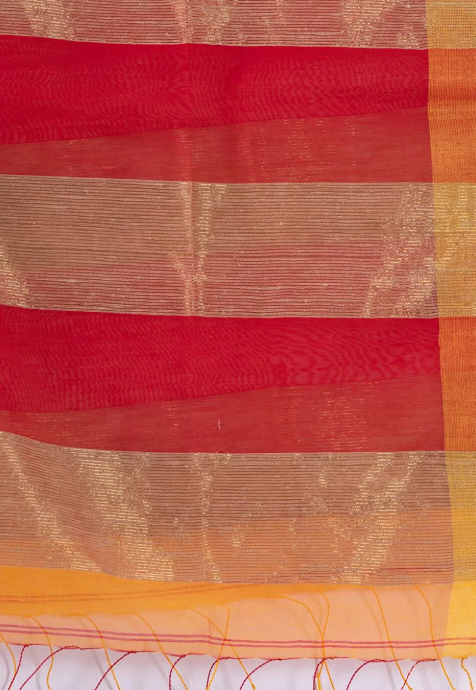 Woven Cotton Saree in Yellow and Orange