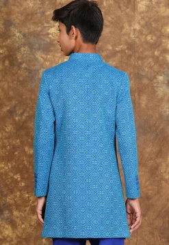 Woven Cotton Sherwani in Royal Blue