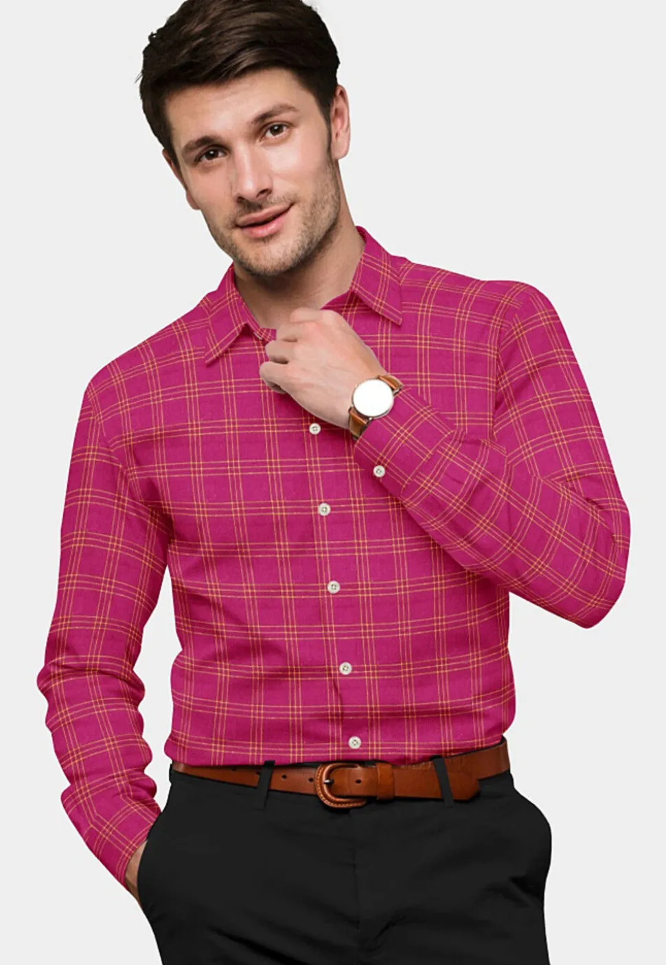 Woven Cotton Shirt in Fuchsia
