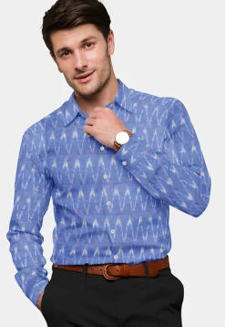Woven Cotton Shirt in Light Blue
