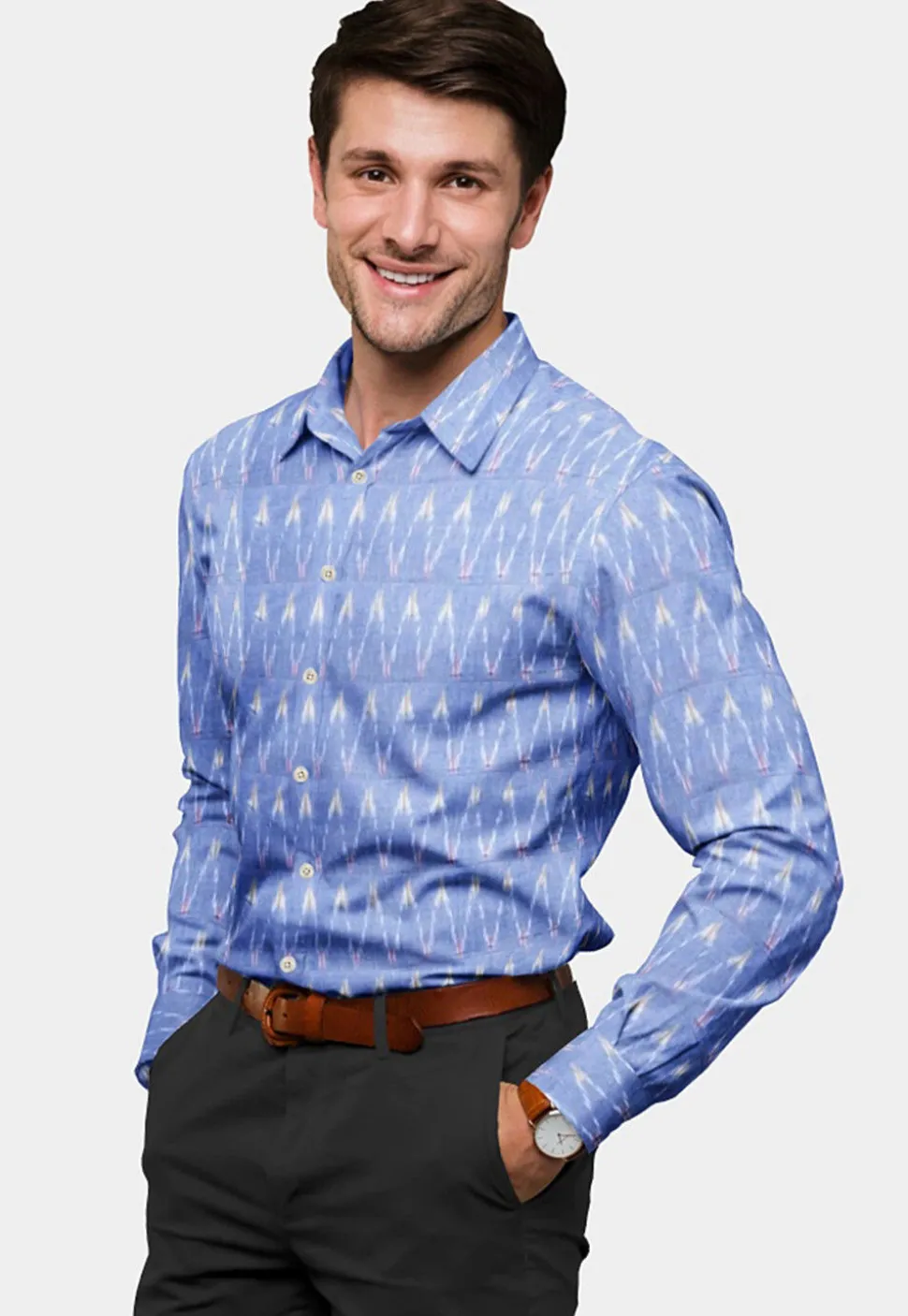 Woven Cotton Shirt in Light Blue