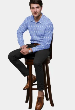 Woven Cotton Shirt in Light Blue
