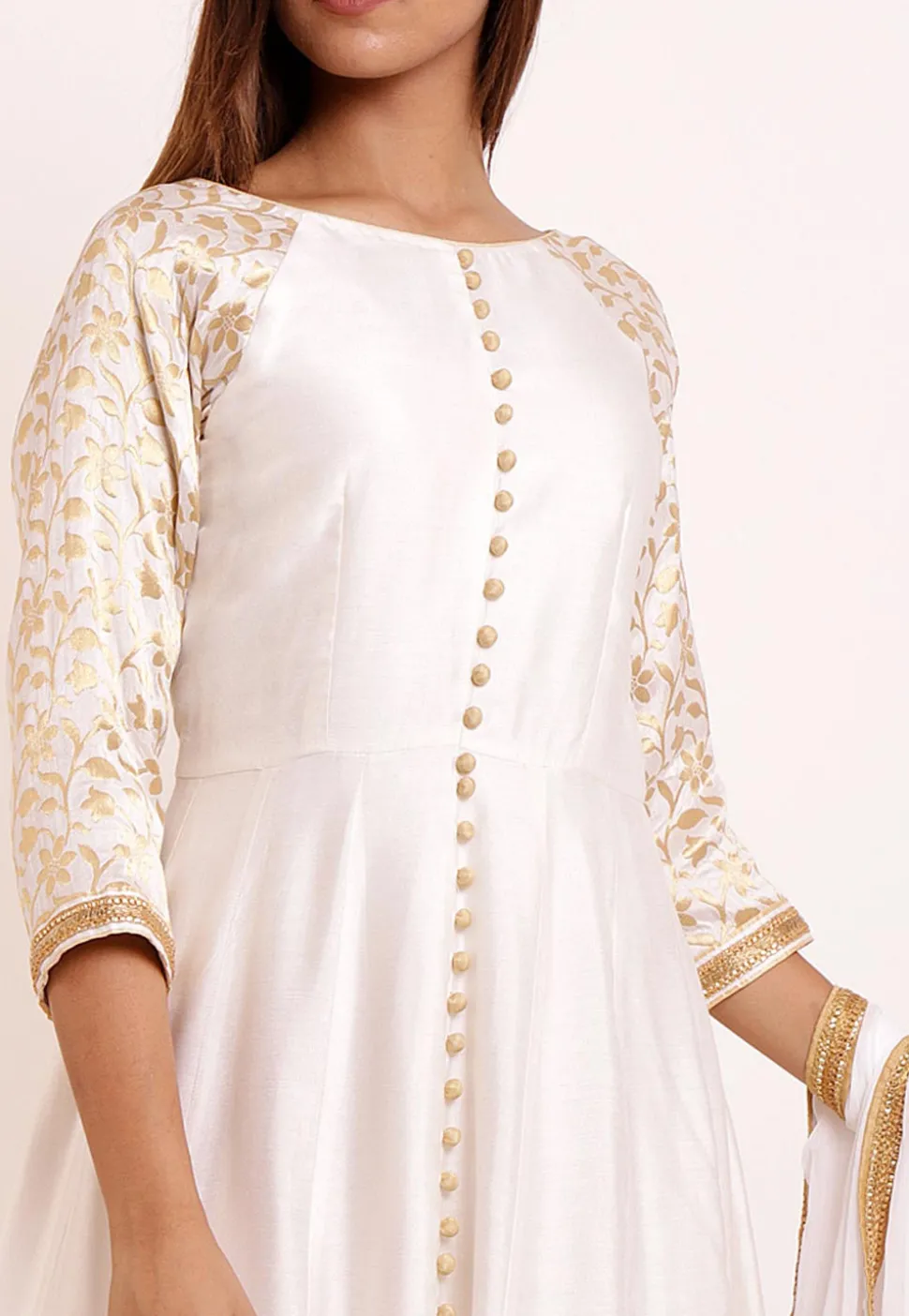 Woven Cotton Silk Anarkali Suit in Off White