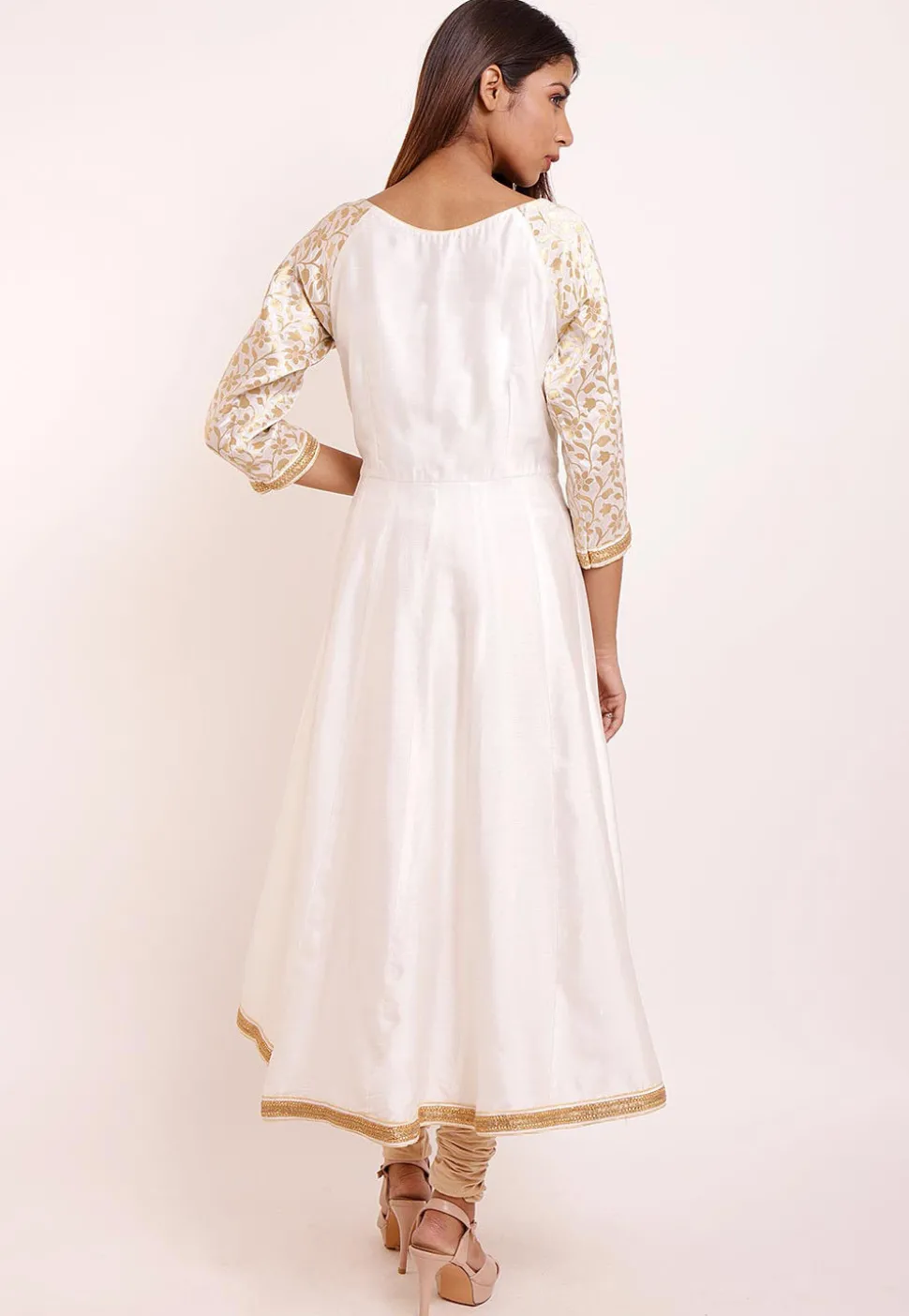 Woven Cotton Silk Anarkali Suit in Off White