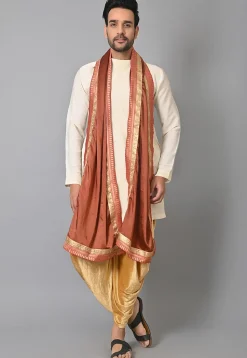 Woven Cotton Silk Asymmetric Kurta Dhoti Set in Off White