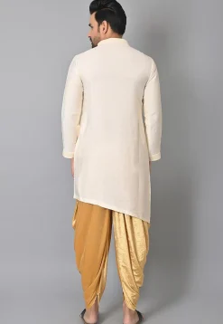 Woven Cotton Silk Asymmetric Kurta Dhoti Set in Off White