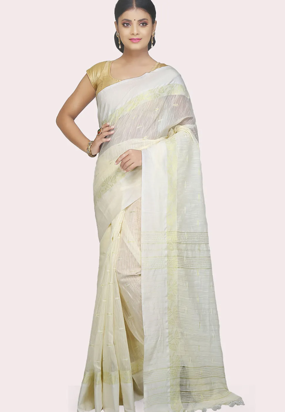 Woven Cotton Silk Handloom Saree in Off White
