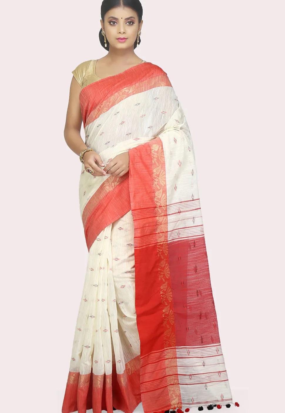 Woven Cotton Silk Handloom Saree in Off White