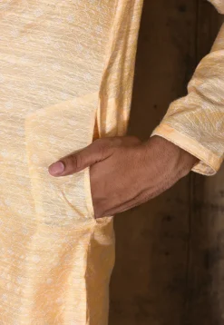 Woven Cotton Silk Jacquard Kurta Set in Peach