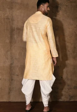 Woven Cotton Silk Jacquard Kurta Set in Peach