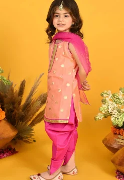 Woven Cotton Silk Jacquard Punjabi Suit in Peach