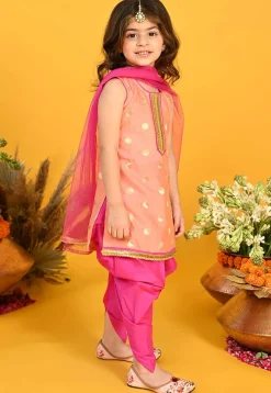 Woven Cotton Silk Jacquard Punjabi Suit in Peach