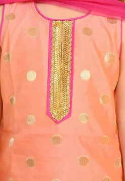 Woven Cotton Silk Jacquard Punjabi Suit in Peach