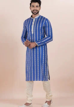 Woven Cotton Silk Jacquard Kurta Set in Royal Blue