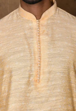 Woven Cotton Silk Jacquard Dhoti Kurta in Peach