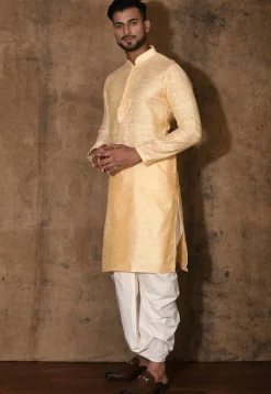 Woven Cotton Silk Jacquard Dhoti Kurta in Peach