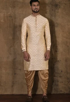 Woven Cotton Silk Jacquard Kurta Set in Beige