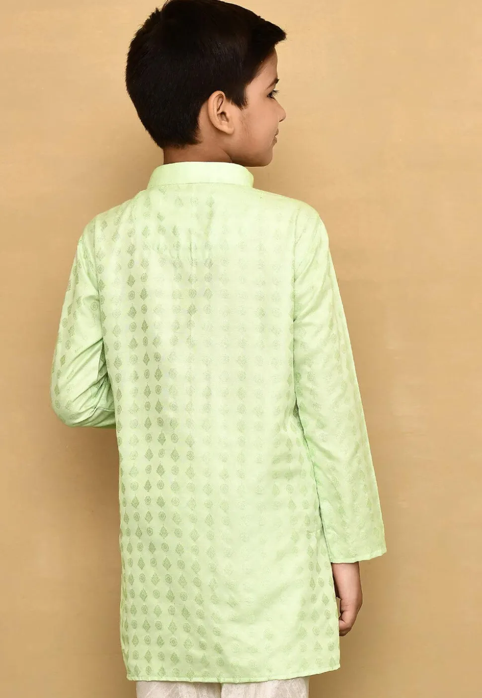 Woven Cotton Silk Jacquard Kurta in Light Green