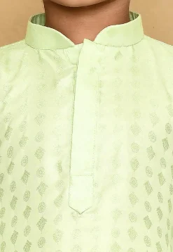 Woven Cotton Silk Jacquard Kurta in Light Green