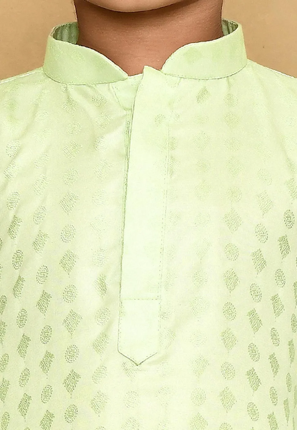 Woven Cotton Silk Jacquard Kurta in Light Green