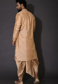 Woven Cotton Silk Jacquard Dhoti Kurta in Beige