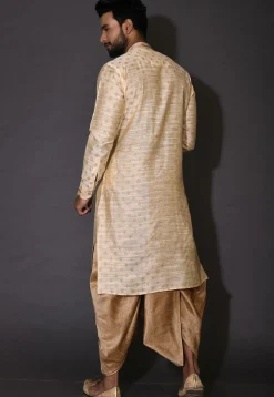 Woven Cotton Silk Jacquard Dhoti Kurta in Beige