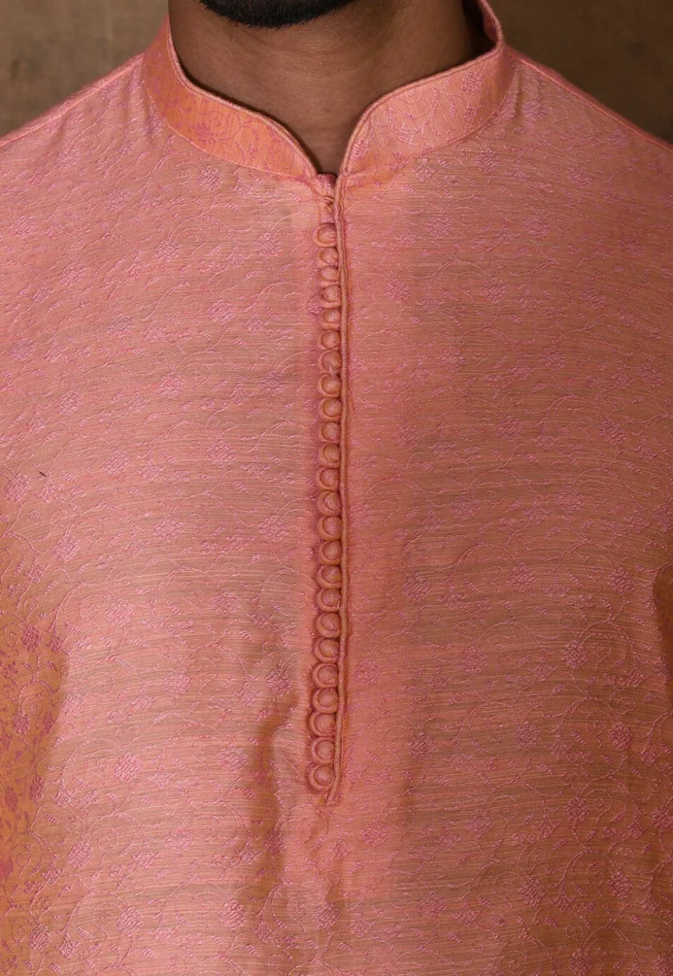 Woven Cotton Silk Jacquard Dhoti Kurta in Peach