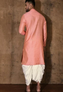 Woven Cotton Silk Jacquard Dhoti Kurta in Peach
