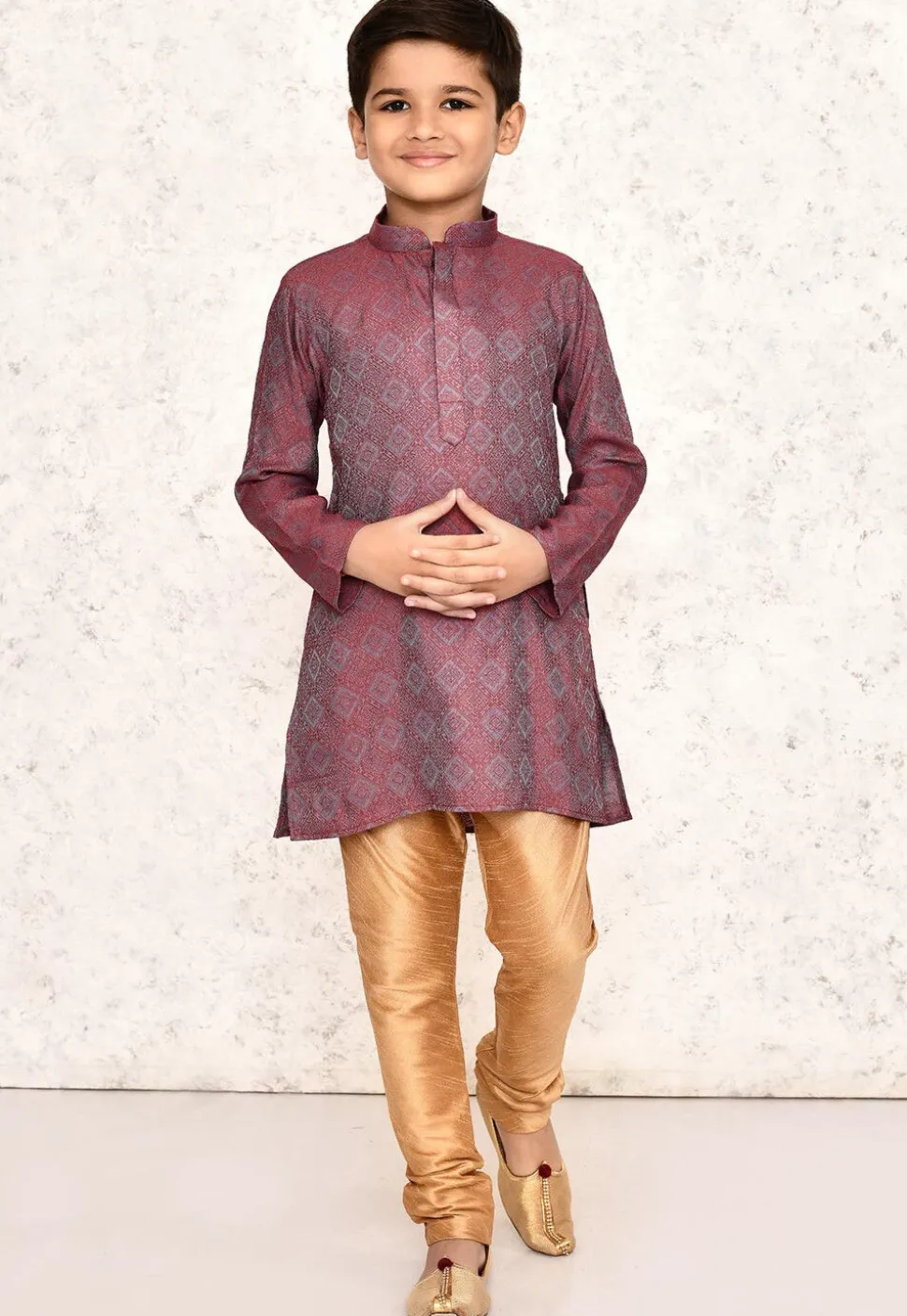 Woven Cotton Silk Jacquard Kurta Set in Red