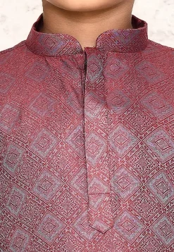 Woven Cotton Silk Jacquard Kurta Set in Red