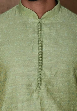Woven Cotton Silk Jacquard Kurta Set in Light Green