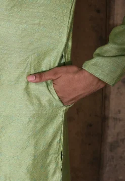 Woven Cotton Silk Jacquard Kurta Set in Light Green