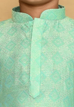 Woven Cotton Silk Jacquard Kurta in Sea Green