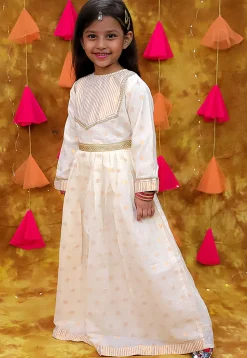 Woven Cotton Silk Jacquard Gown in Off white