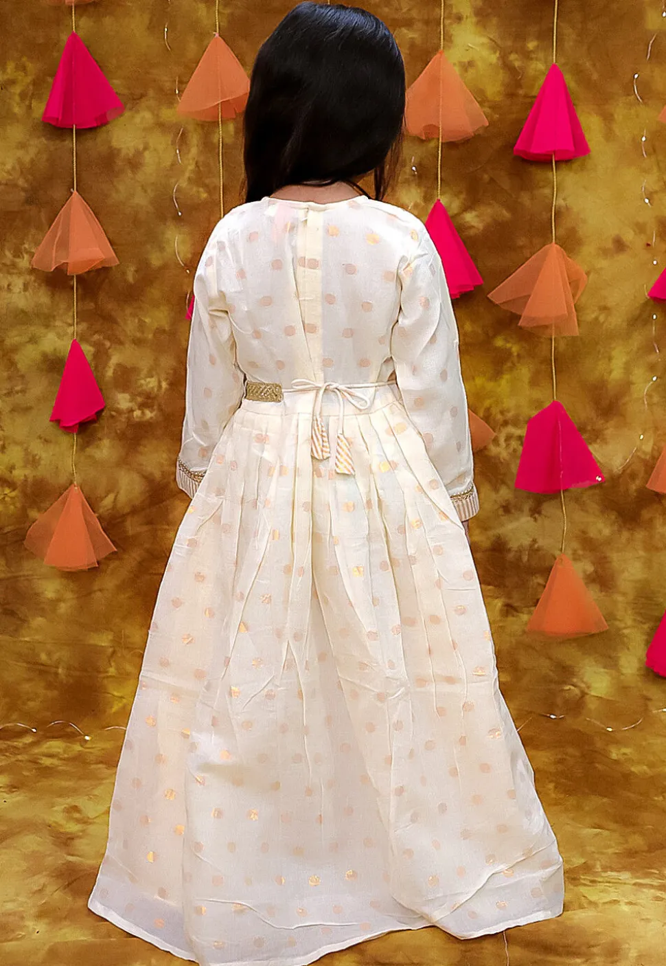 Woven Cotton Silk Jacquard Gown in Off white