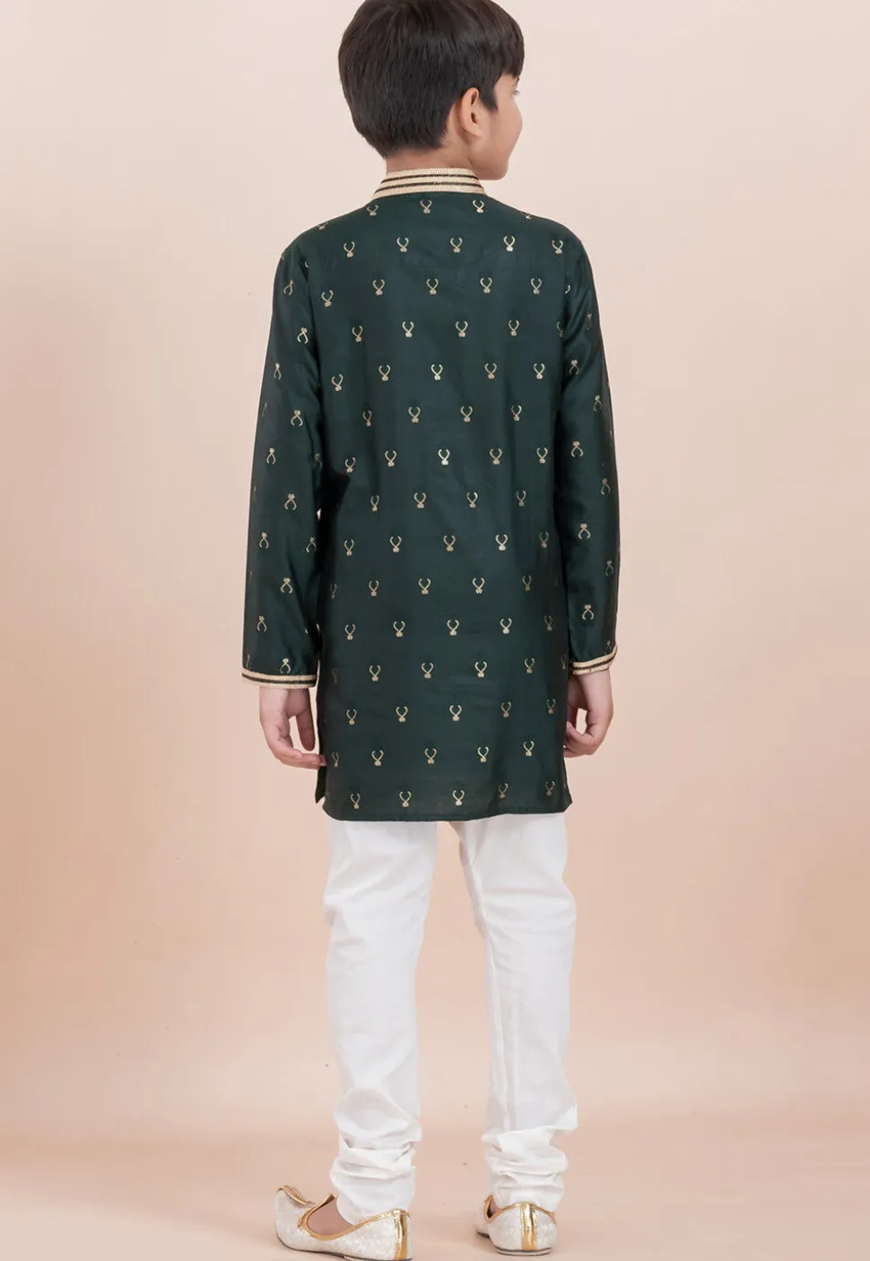 Woven Cotton Silk Jacquard Kurta Set in Dark Green