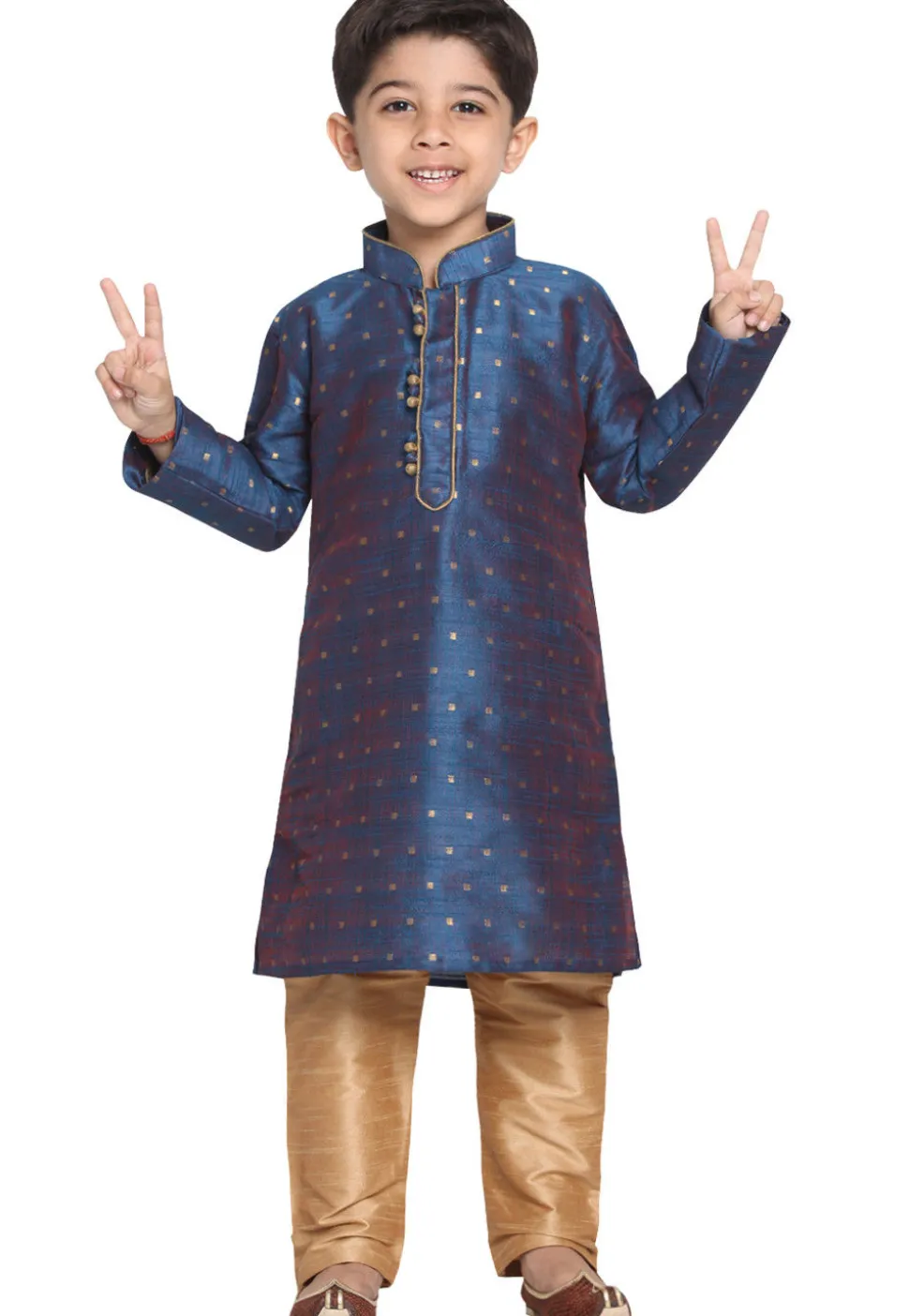 Woven Cotton Silk Jacquard Kurta Set in Dark Blue