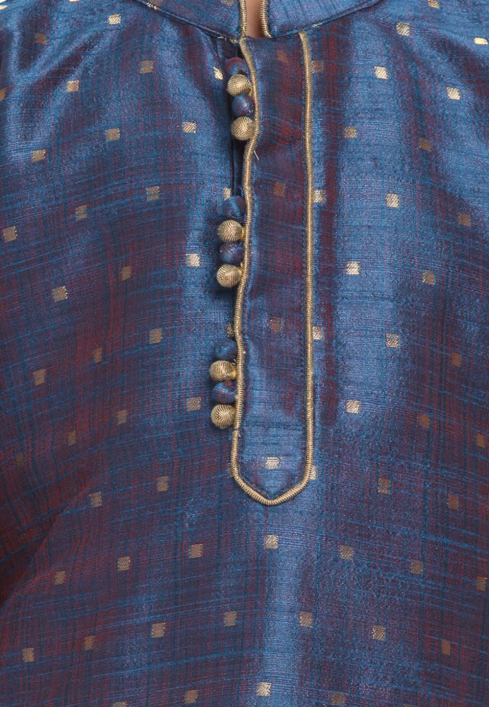 Woven Cotton Silk Jacquard Kurta Set in Dark Blue