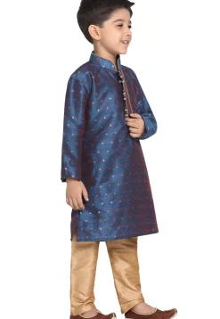 Woven Cotton Silk Jacquard Kurta Set in Dark Blue
