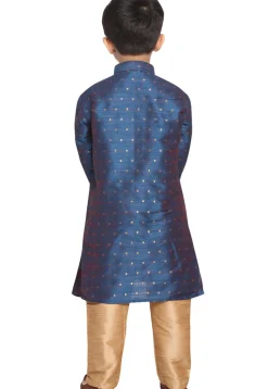 Woven Cotton Silk Jacquard Kurta Set in Dark Blue