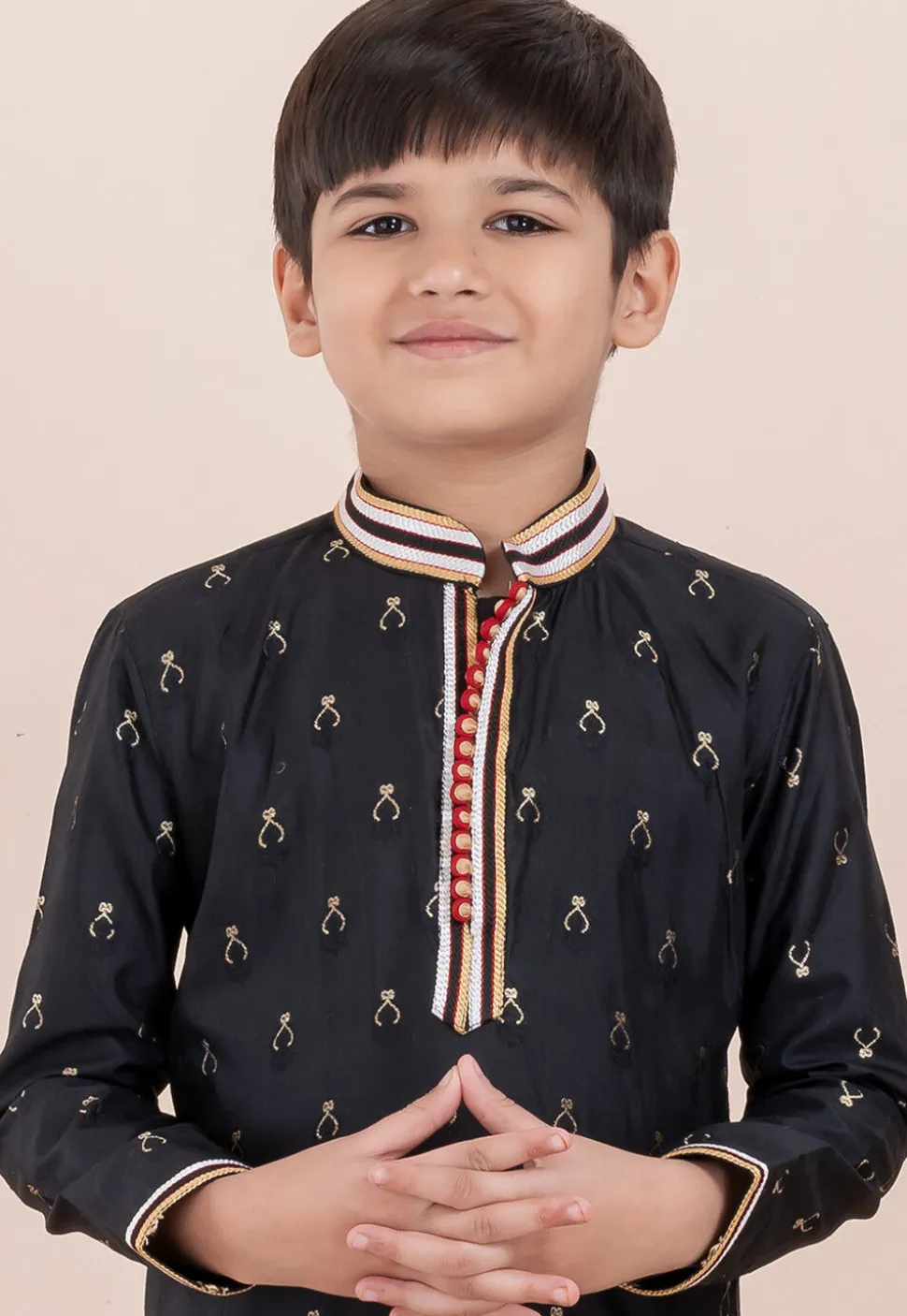 Woven Cotton Silk Jacquard Kurta Set in Black