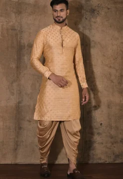 Woven Cotton Silk Jacquard Kurta Set in Beige