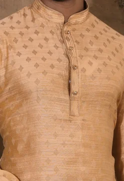 Woven Cotton Silk Jacquard Kurta Set in Beige