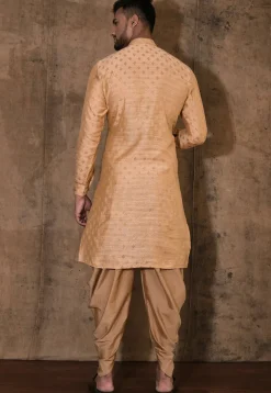 Woven Cotton Silk Jacquard Kurta Set in Beige